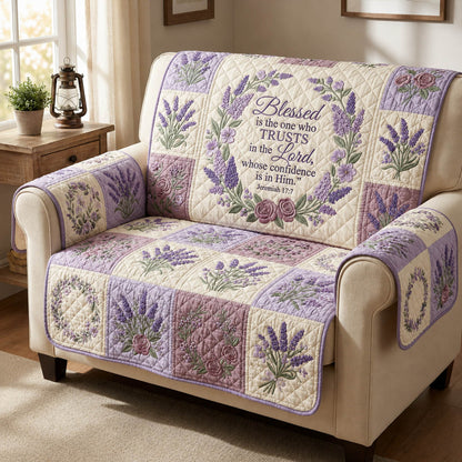 Faithful Lavender Bible Verse Quilted Sofa Cover GFTOLAN467