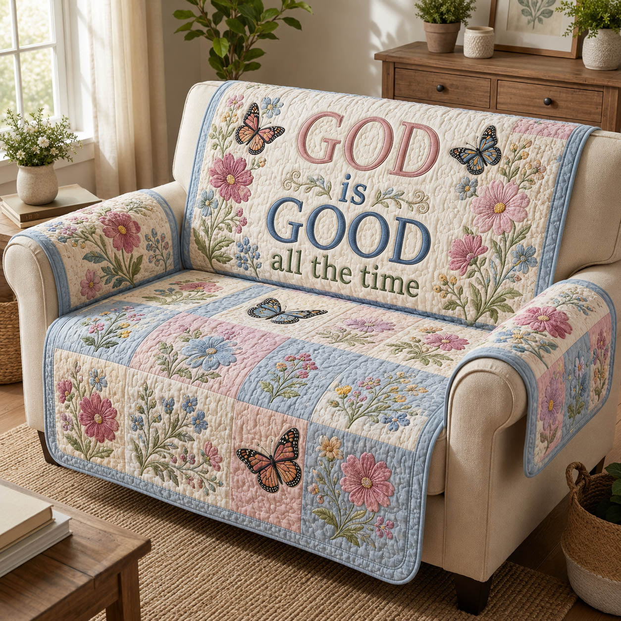 God Is Good All The Time Quilted Sofa Cover GFTOLAN472