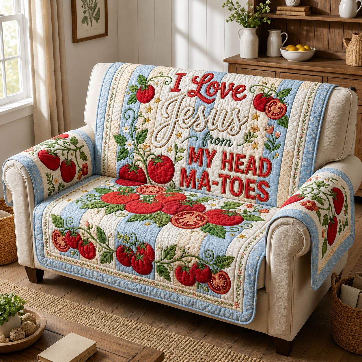 I Love Jesus From My Head Quilted Sofa Cover GFTOLAN477