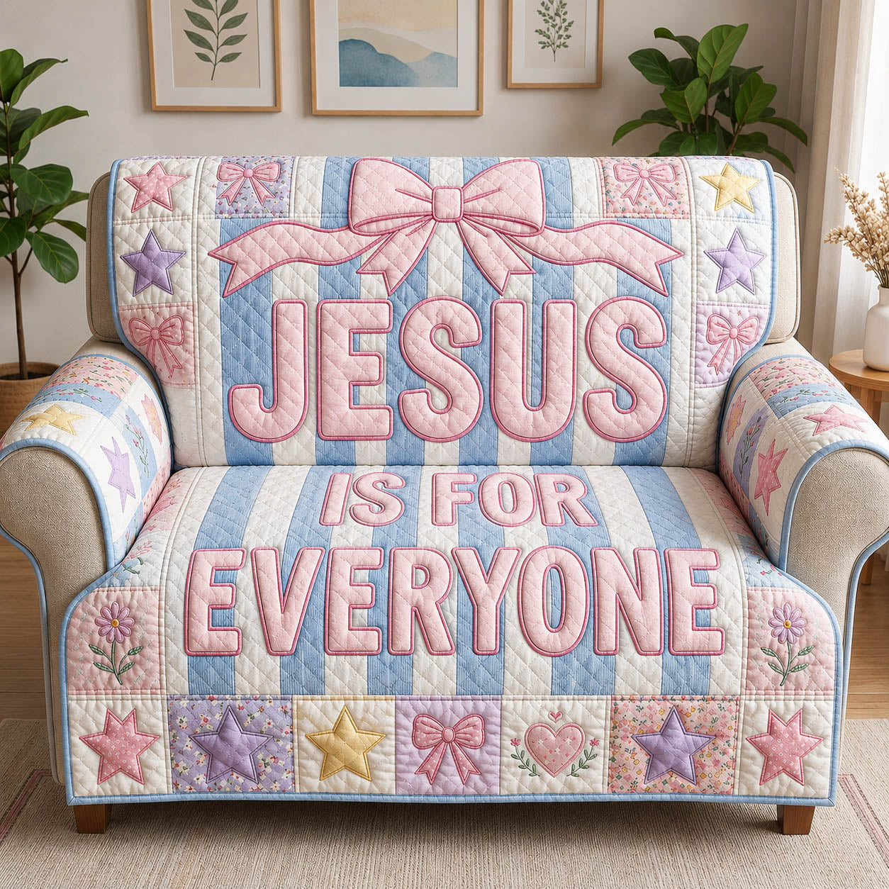 Jesus Is For Everyone Stripped Pattern Quilted Sofa Cover GFTOLAN481