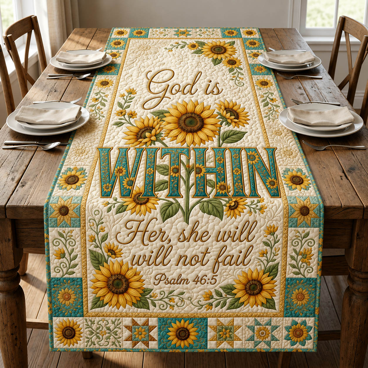 God Is Within Her Quilted Table Runner GFTOLAN533
