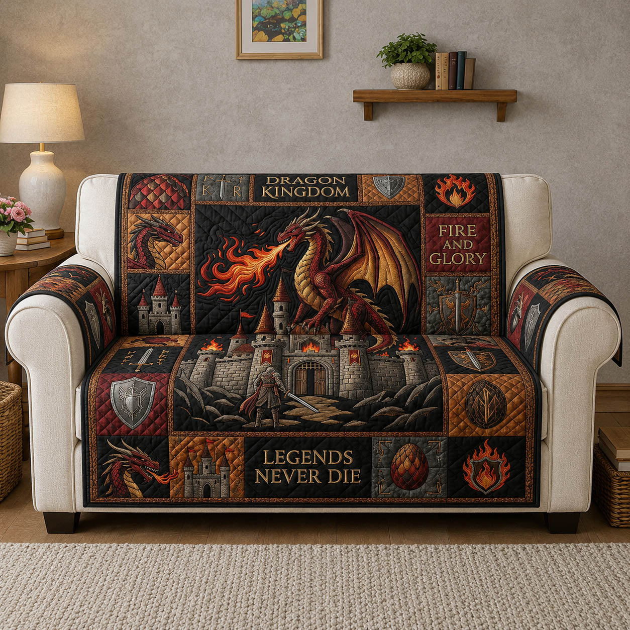 Fantasy Dragon Quilted Sofa Cover GFTOLAN646
