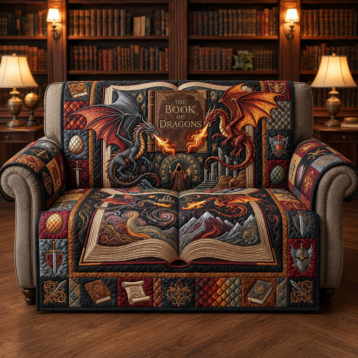 Fantasy Dragon Quilted Sofa Cover GFTOLAN647