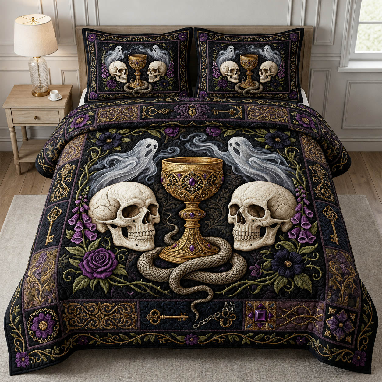 Gothic Skull Chalice 3-Piece Quilted Bedding Set GFTOLAN657