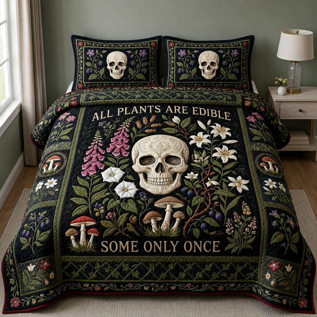 All Plants Are Edible 3-Piece Quilted Bedding Set GFTOLAN658