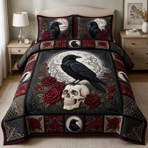 Skull Raven Moon 3-Piece Quilted Bedding Set GFTOLAN660