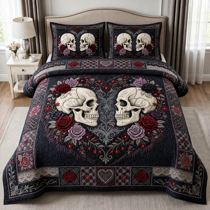 Skull Couple Rose 3-Piece Quilted Bedding Set GFTOLAN661