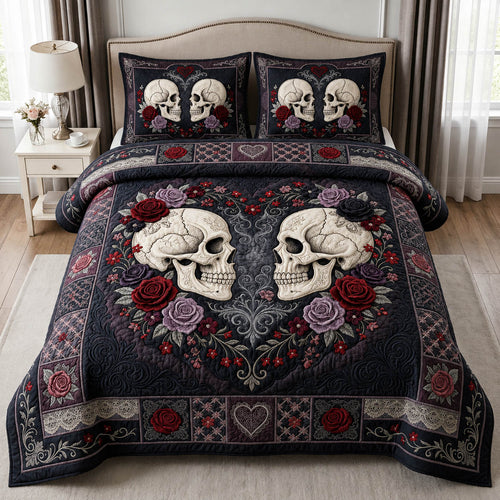 Skull Couple Rose 3-Piece Quilted Bedding Set GFTOLAN661