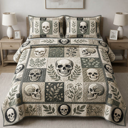 Botanical Skull Mosaic 3-Piece Quilted Bedding Set GFTOLAN663