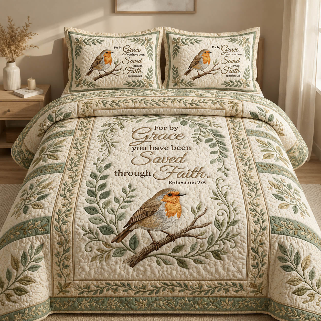 Robin Christian Ephesian 2 8 3-Piece Quilted Bedding Set GFTOLAN665