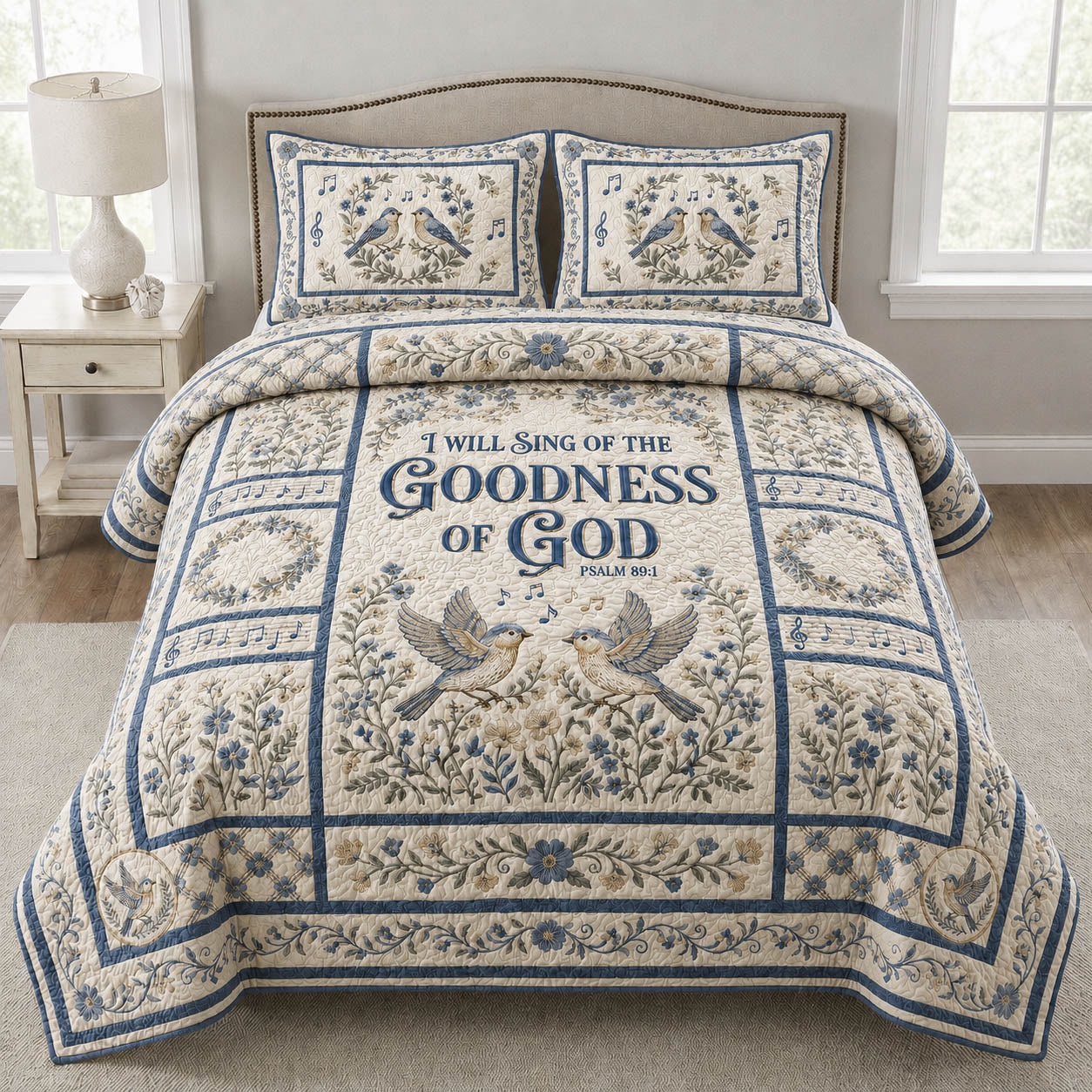 Songbird Couple Psalm 89 1 3-Piece Quilted Bedding Set GFTOLAN667