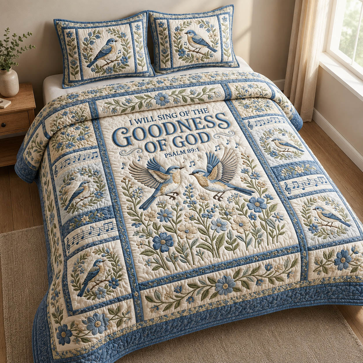 Songbird Couple Psalm 89 1 3-Piece Quilted Bedding Set GFTOLAN668