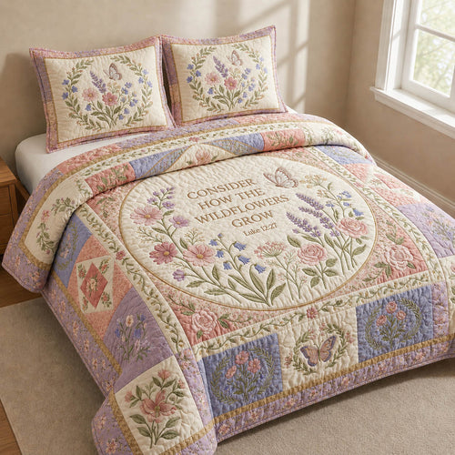 Wildflowers Luke 12 27 3-Piece Quilted Bedding Set GFTOLAN671