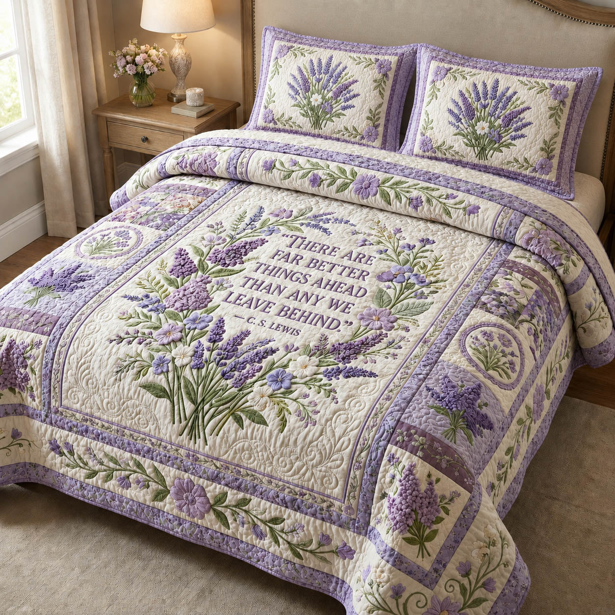 Lavender Bloom Faith 3-Piece Quilted Bedding Set GFTOLAN672