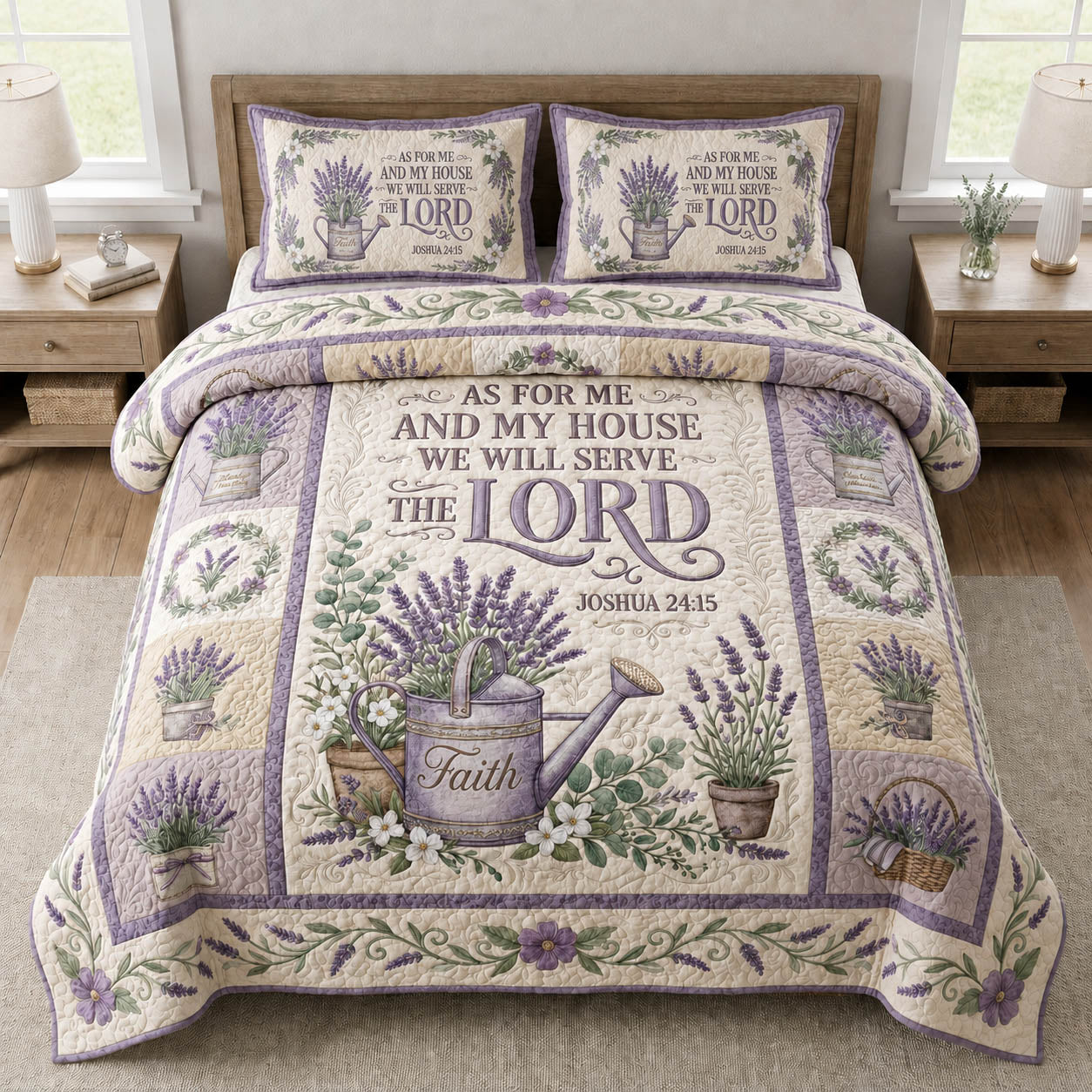Faithful Garden Lavender 3-Piece Quilted Bedding Set GFTOLAN673
