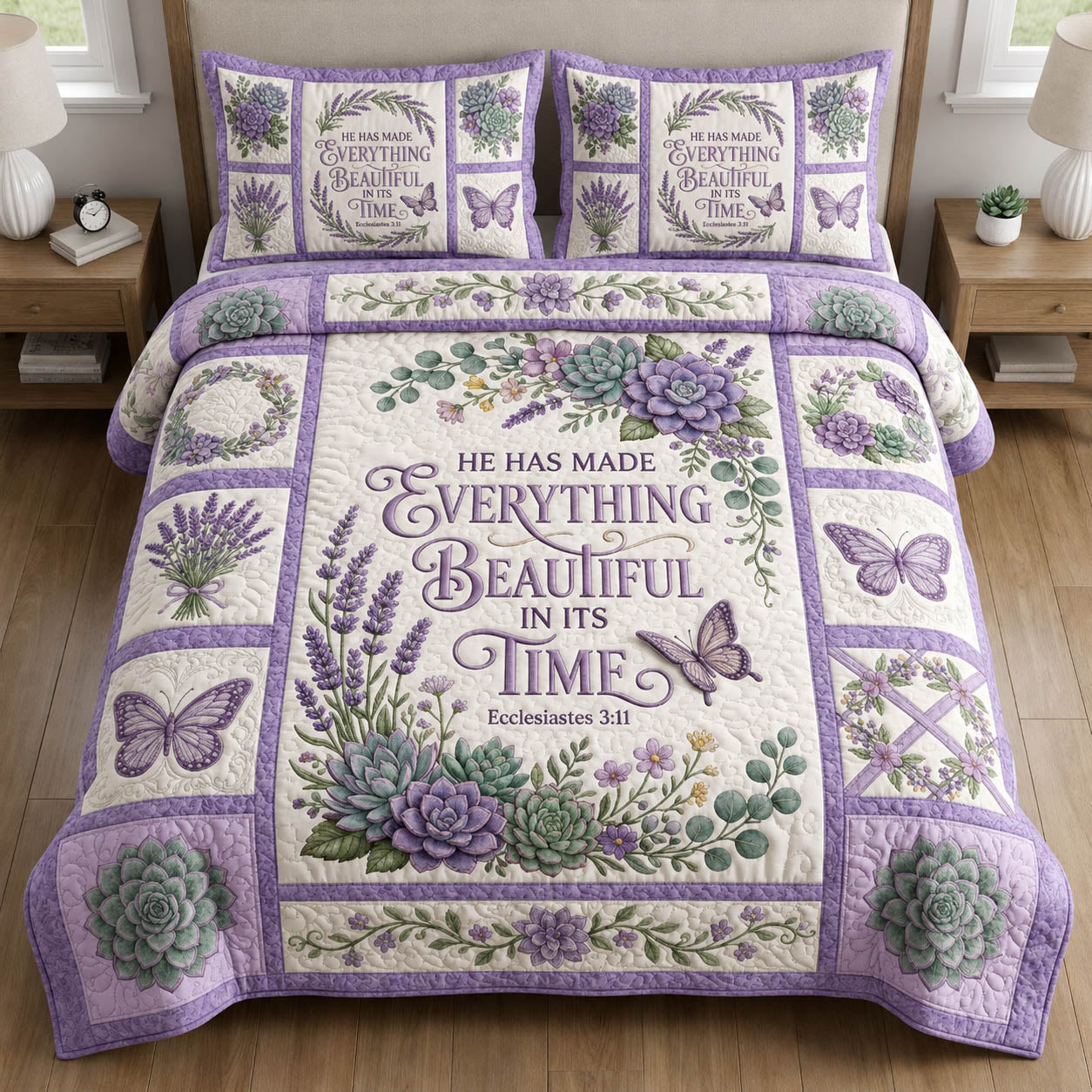 Lavender Christian 3-Piece Quilted Bedding Set GFTOLAN674