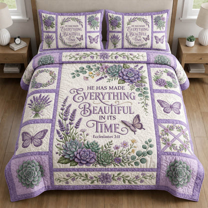 Lavender Christian 3-Piece Quilted Bedding Set GFTOLAN674