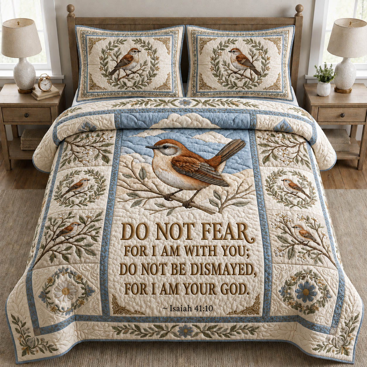 Isaiah 41 10 Garden Sparrow 3-Piece Quilted Bedding Set GFTOLAN675
