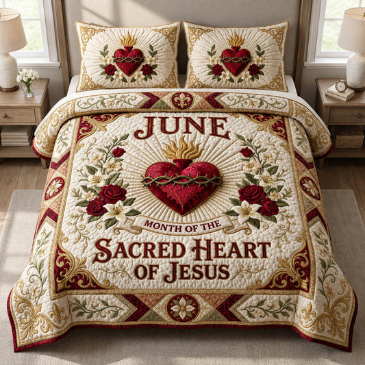 Sacred Heart Of Jesus 3-Piece Quilted Bedding Set GFTOLAN677