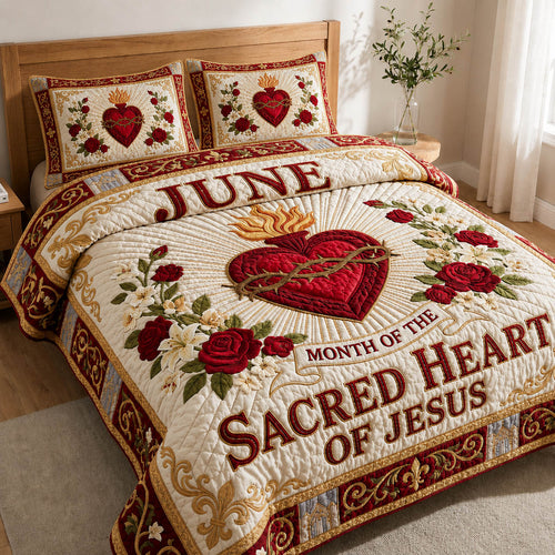 Sacred Heart Of Jesus 3-Piece Quilted Bedding Set GFTOLAN678