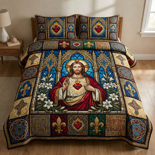 Sacred Heart Of Jesus 3-Piece Quilted Bedding Set GFTOLAN679