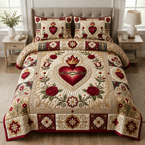 Sacred Heart Of Jesus 3-Piece Quilted Bedding Set GFTOLAN680