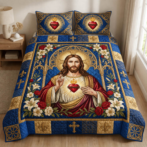Sacred Heart Of Jesus 3-Piece Quilted Bedding Set GFTOLAN681