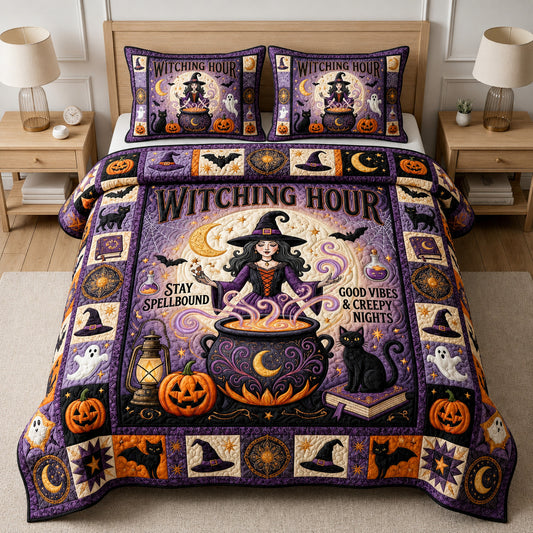 Whimsical Halloween Witch 3-Piece Quilted Bedding Set GFTOLAN707