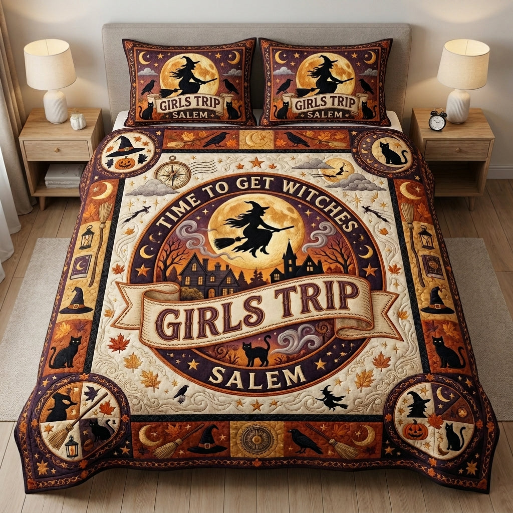 Time To Get Witches 3-Piece Quilted Bedding Set GFTOLAN709