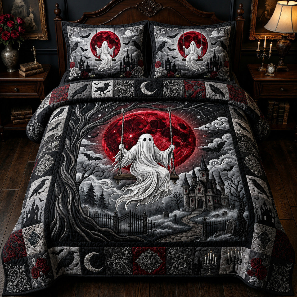 Ghost Swing Blood Moon 3-Piece Quilted Bedding Set GFTOLAN711