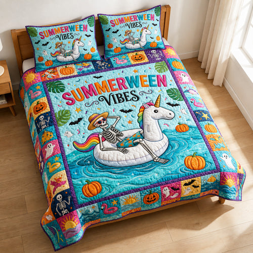 Summerween Vibes 3-Piece Quilted Bedding Set GFTOLAN714