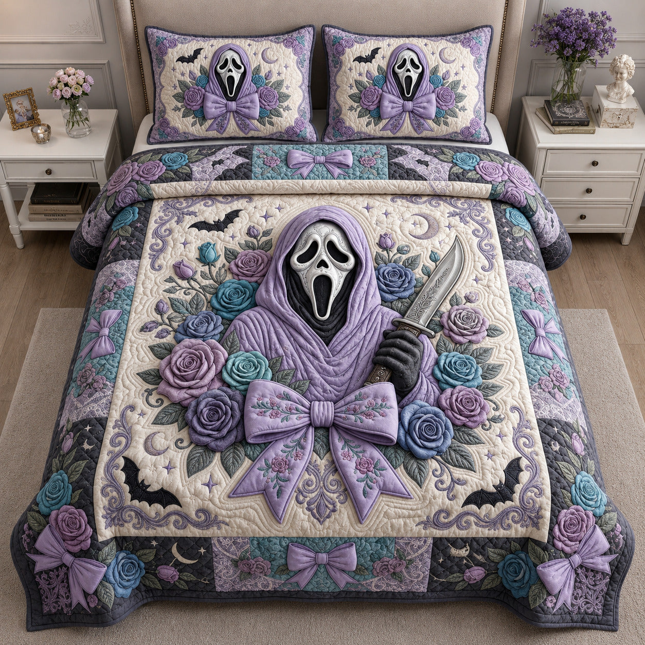 Ghost Floral 3-Piece Quilted Bedding Set GFTOLAN716