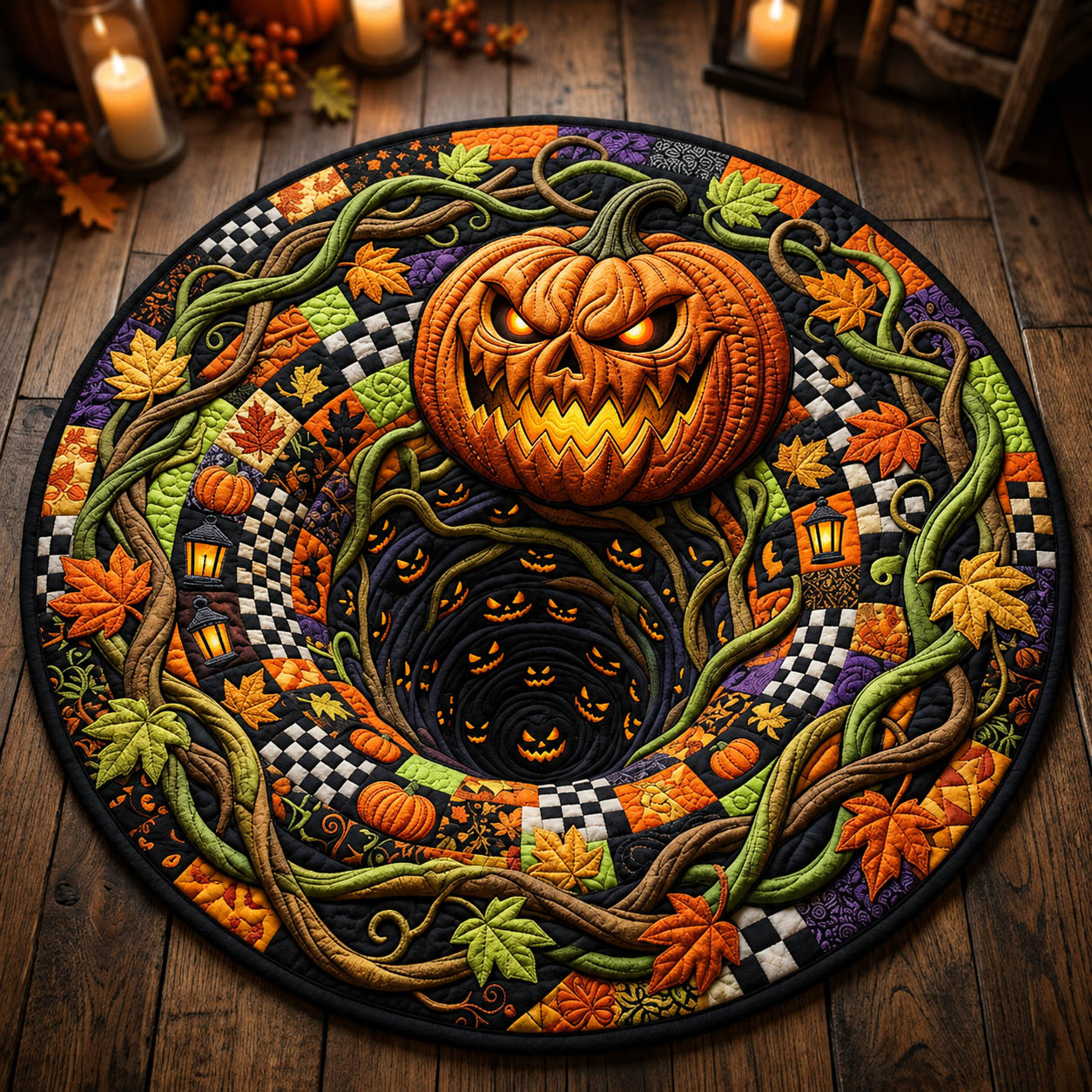 Spooky Pumpkin Monster Quilted Round Mat GFTOLAN759
