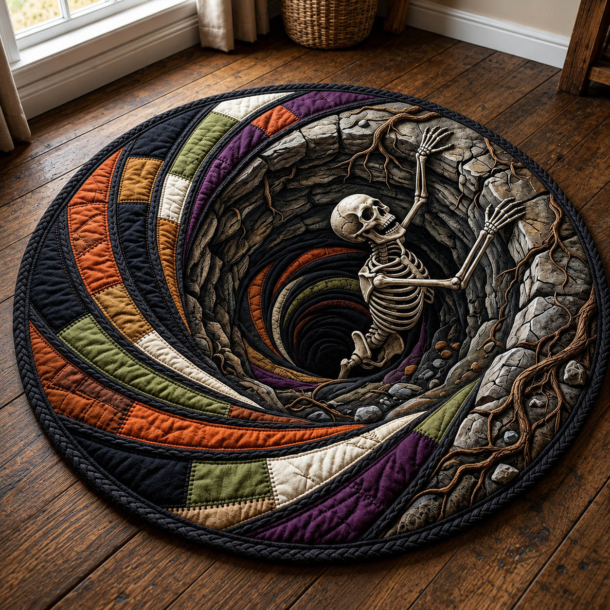Skeleton Escaping Vortex Quilted Round Mat GFTOLAN772