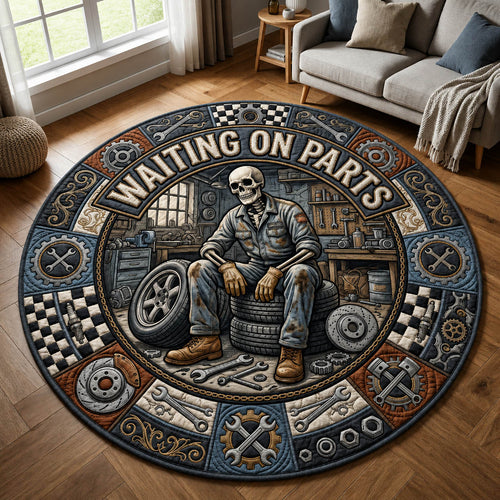 Waiting On Parts Skeleton Quilted Round Mat GFTOLAN773
