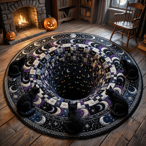 Magical Black Cat Hole Quilted Round Mat GFTOLAN800