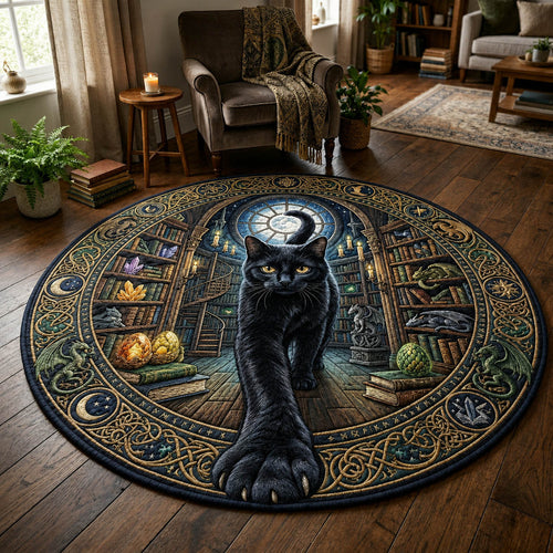 Magical Black Cat Quilted Round Mat GFTOLAN804