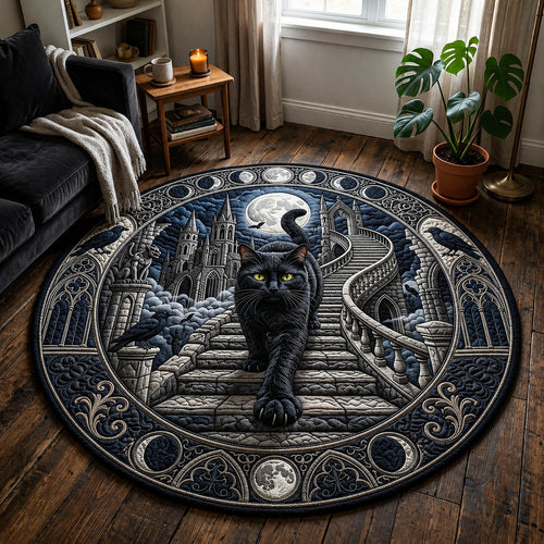 Gothic Black Cat Raven Quilted Round Mat GFTOLAN805