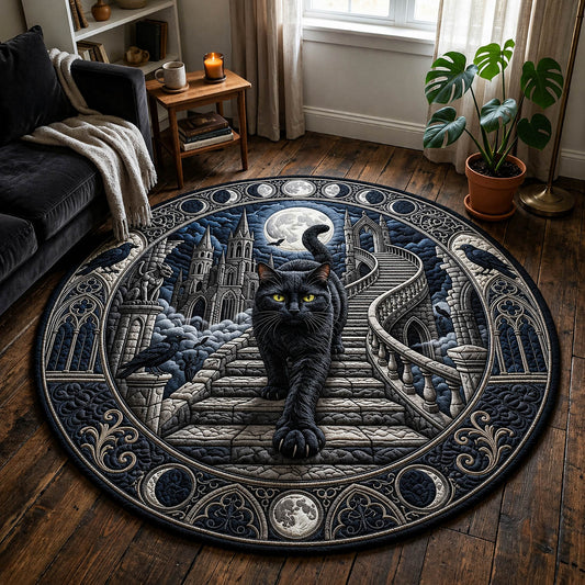 Gothic Black Cat Raven Quilted Round Mat GFTOLAN805