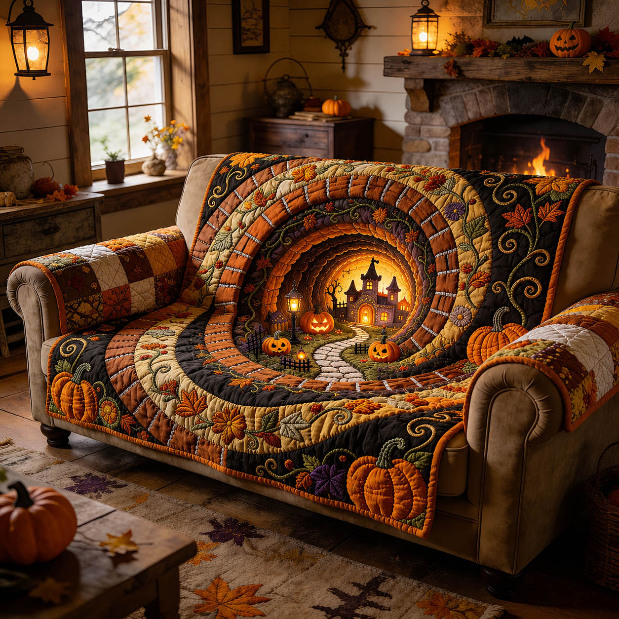 Halloween Pumpkin Wonderland Quilted Sofa Cover GFTOLAN809