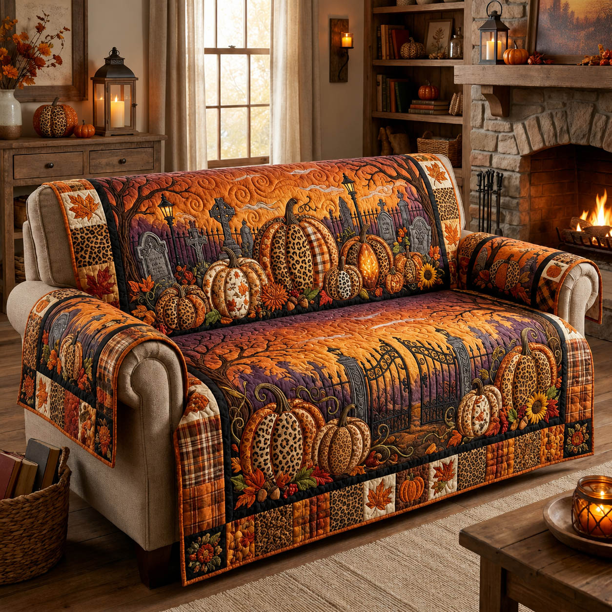 Halloween Pumpkin Harvest Quilted Sofa Cover GFTOLAN810
