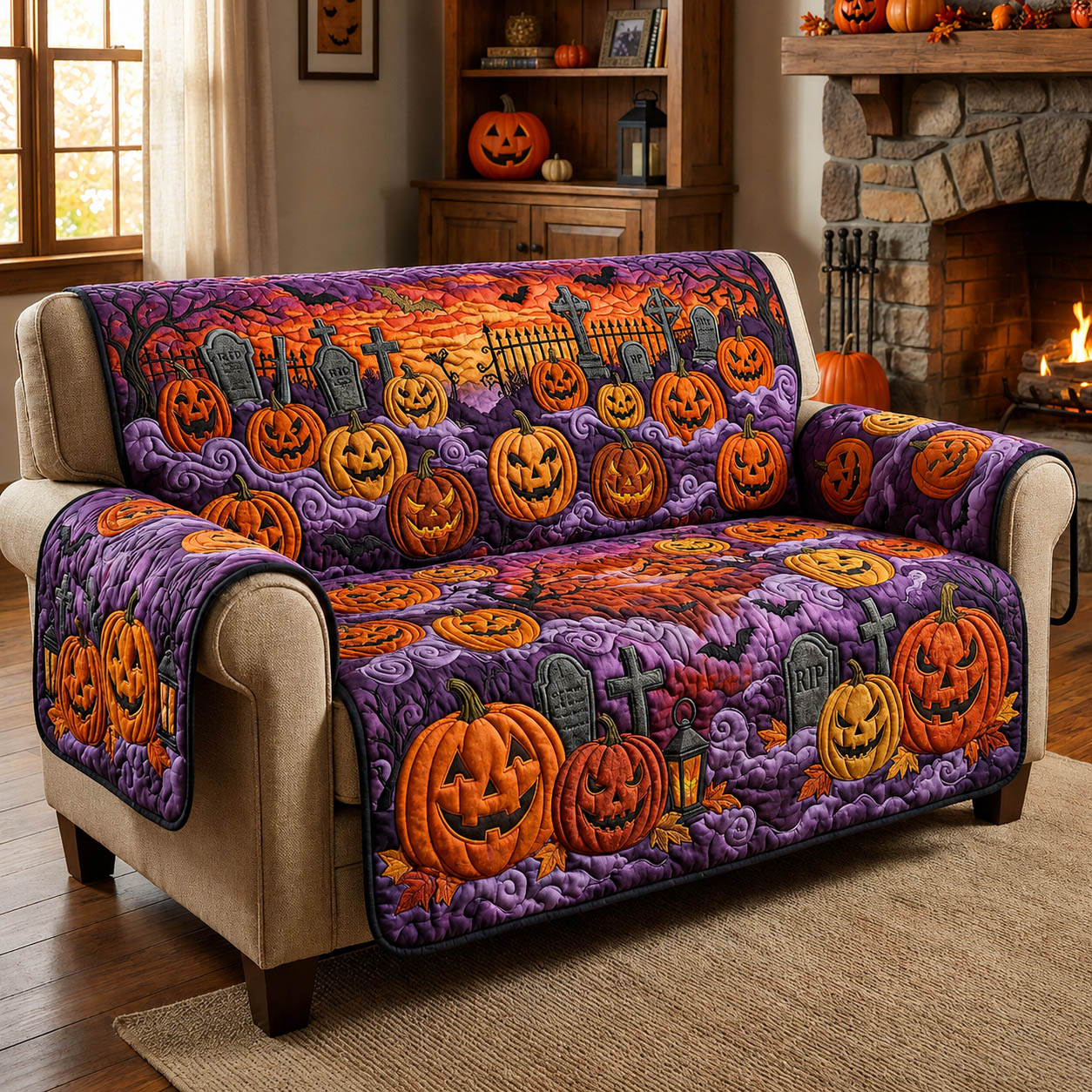 Halloween Pumpkin Quilted Sofa Cover GFTOLAN811