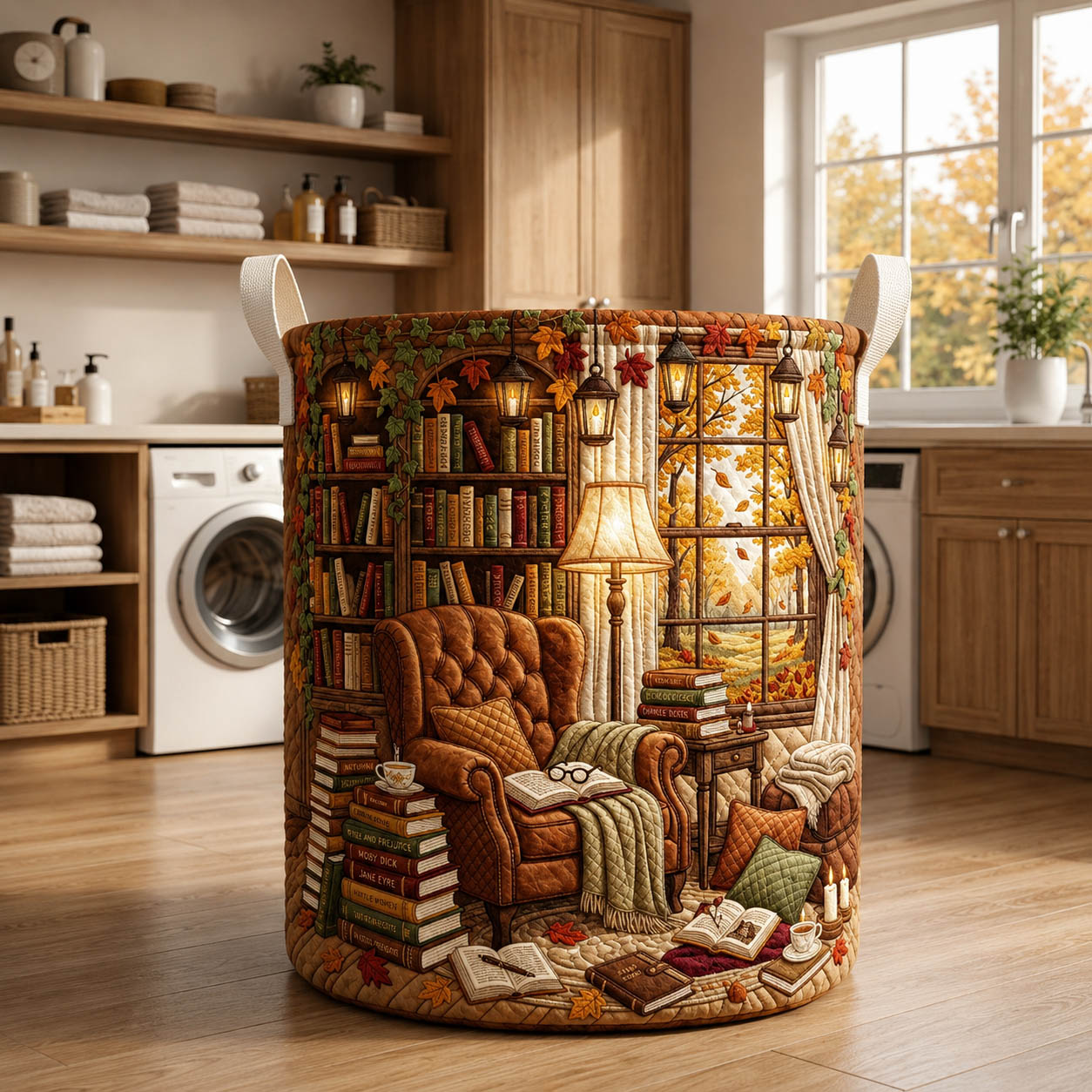 Book Nook Quilted Laundry Basket GFTOLAN814