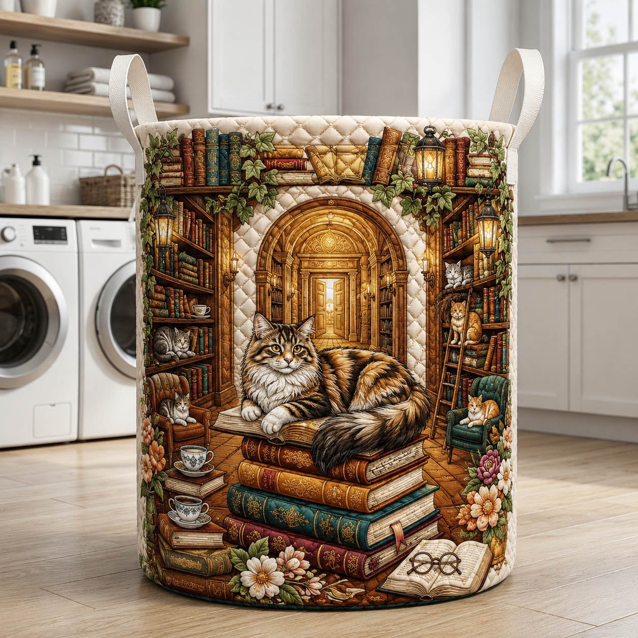Book Cat Quilted Laundry Basket GFTOLAN815