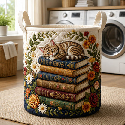 Sleeping Cat Book Quilted Laundry Basket GFTOLAN819