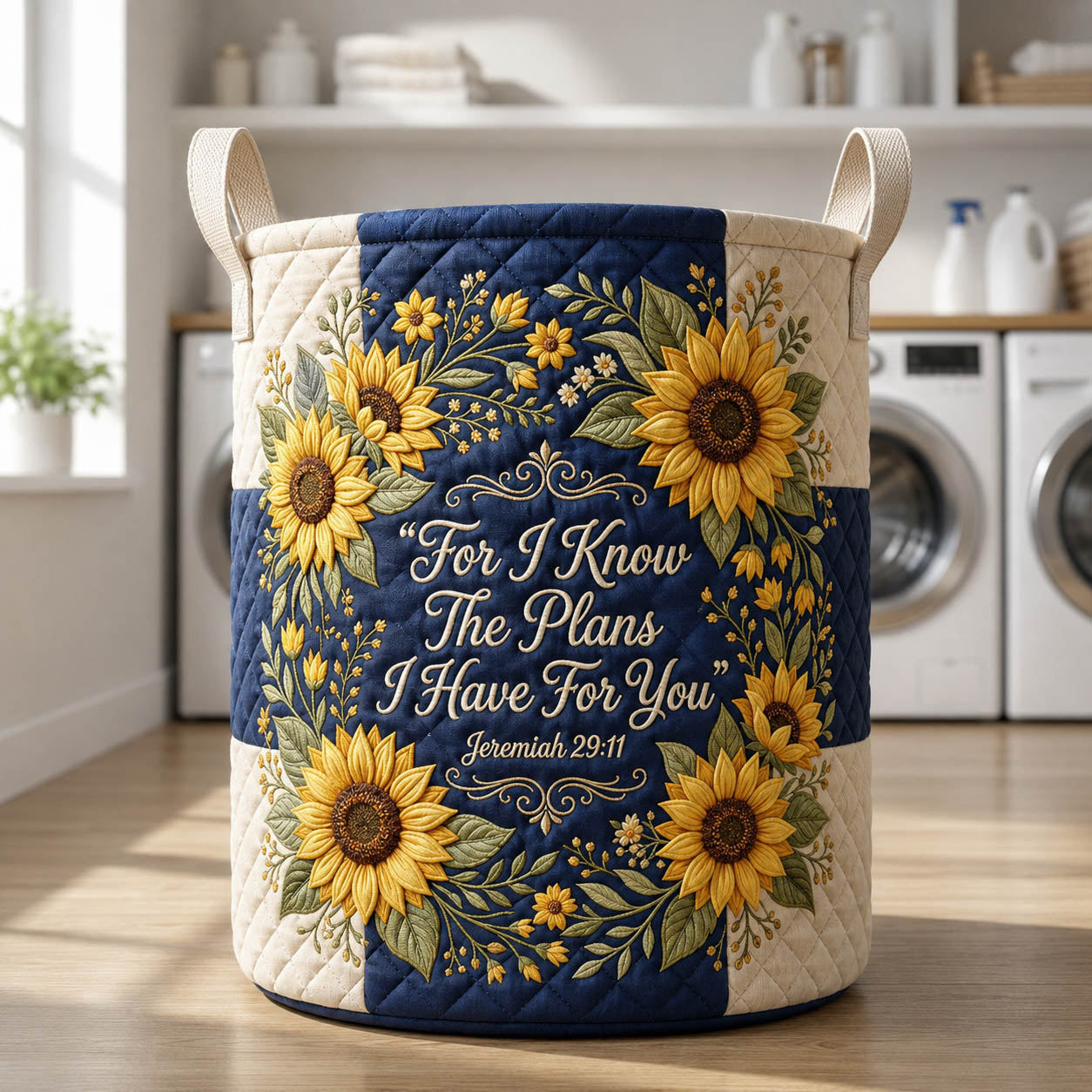 Sunflower Bible Verse Quilted Laundry Basket GFTOLAN826