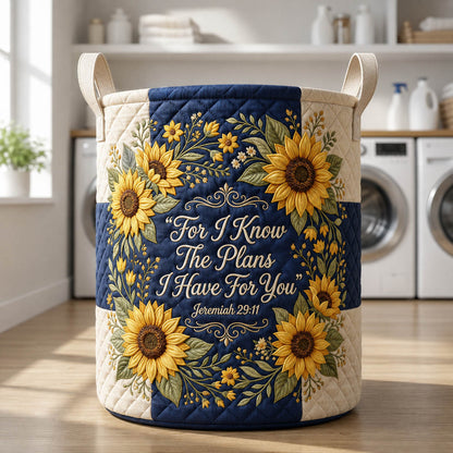 Sunflower Bible Verse Quilted Laundry Basket GFTOLAN826