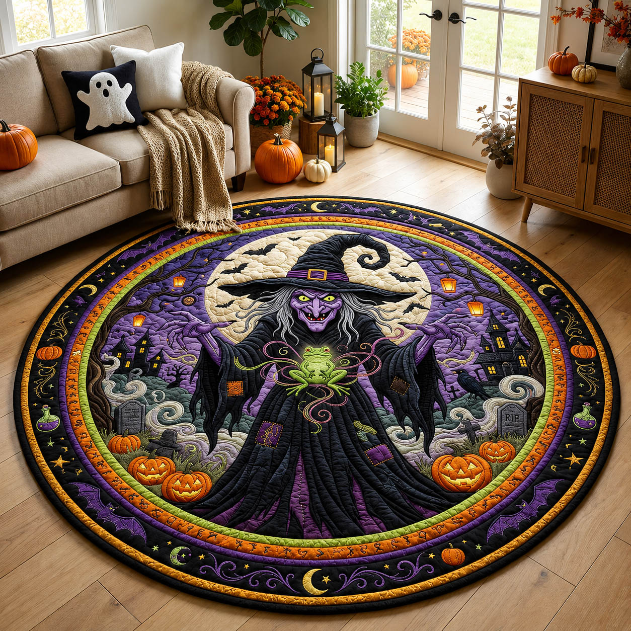 Spooky Witch Quilted Round Mat GFTOLAN857
