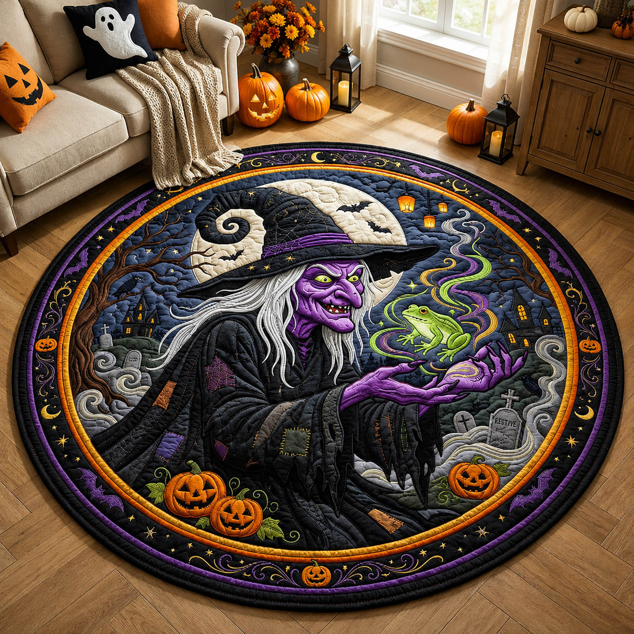 Spooky Witch Quilted Round Mat GFTOLAN859