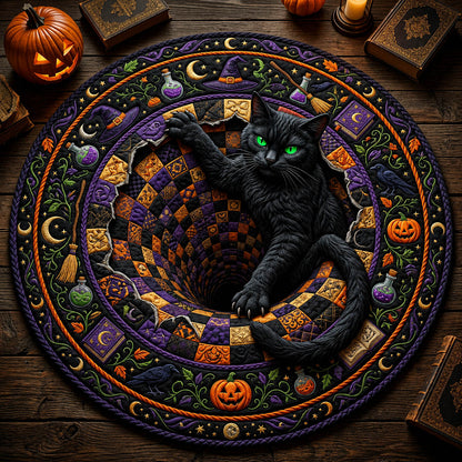 Black Cat Vortex Quilted Round Mat GFTOLAN869